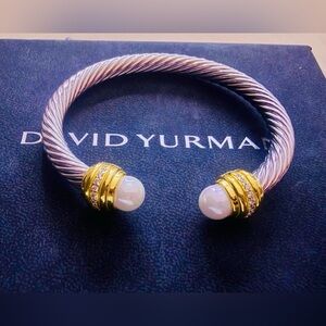 David Yurman Silver and Gold Bracelet with Pearl Accents